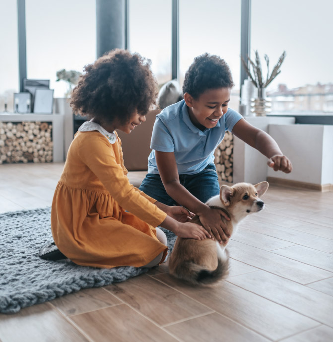 Kids playing with Puppy