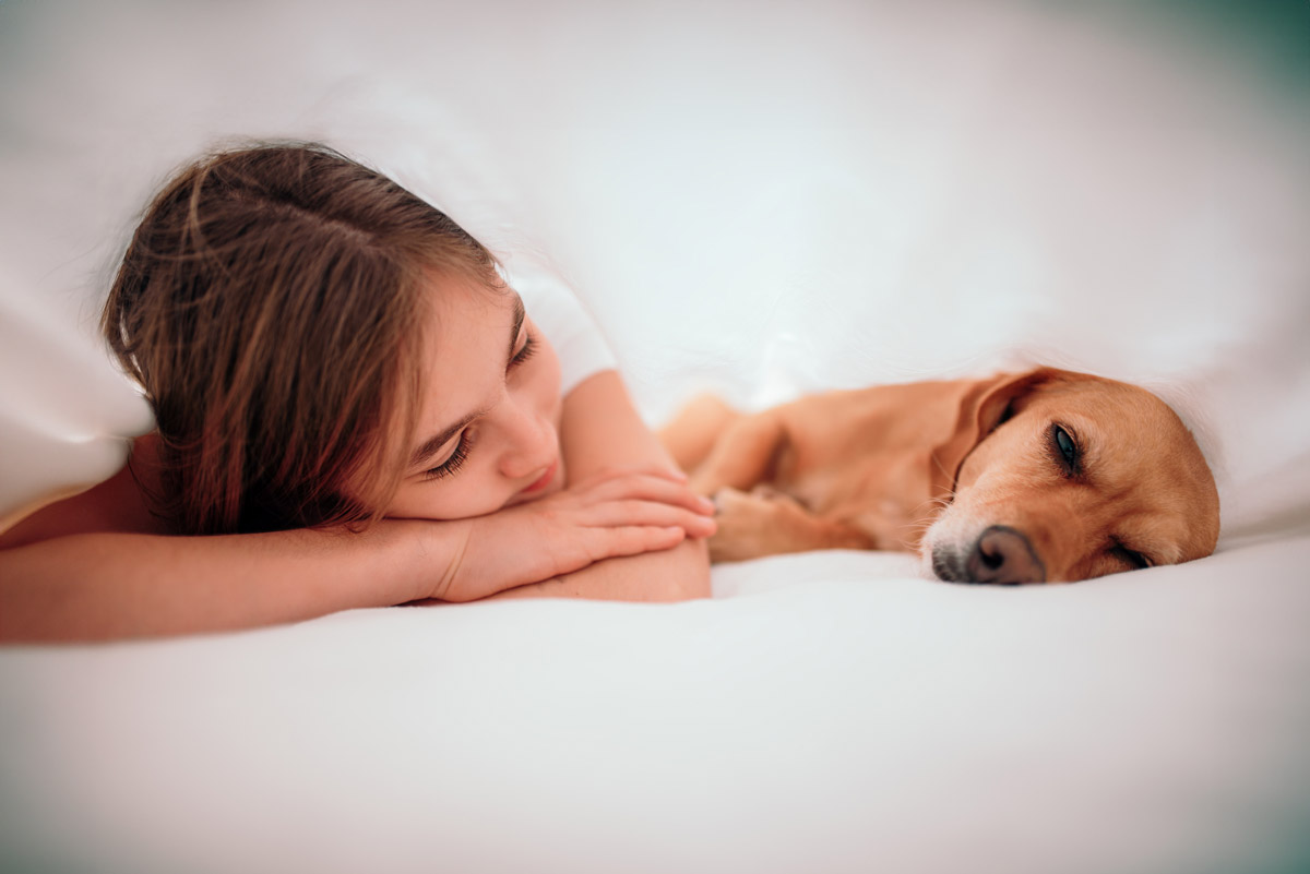 Cuddling with Dog in Bed